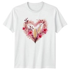 Camiseta rosa floral con gráfico de corazón para mujer Camiseta para hombre Top estilo unisex