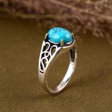 Anillo hecho a mano de plata de ley 925 con piedras preciosas azul turquesa 100 % genuino