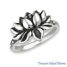 Anillo Flor de Loto Yoga Zen Plata de Ley 925 Sólida Talla 6, 7, 8, 9