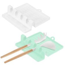 Paquete de 2 reposa utensilios de cocina múltiples de silicona, resistentes al calor [blanco, verde]