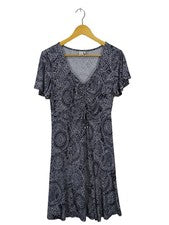 Vestido de verano mujer Liberty manga corta estampado abstracto negro blanco talla 40
