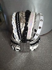 M9 JOYERÍA PULSERA IMANTADA MANILLA STRASS FANTASÍA NEGRO Y BLANCO NUEVO