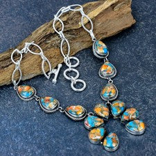 Collar de joyería de plata esterlina maciza 925 hecho a mano con piedras preciosas de ostra espinosa naranja