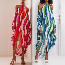 2026 Nuevo Vestido Para Mujer Moda Fuera del Hombro Arco Iris Rayas con Cuello.