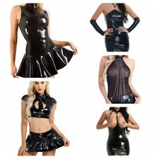 Moda Para mujeres Cuero PU Fiesta Bodycon Mini Vestido Aspecto Húmedo Ropa de Club Lencería