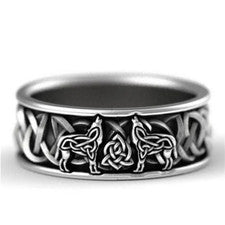 Anillo Banda Nudo Celta Lobos Nudo Trinidad Lobo Vikingo Joyería