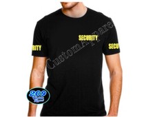Camiseta de Seguridad Camiseta Negra Personal Club Evento Uniforme AMARILLO Texto Pecho/Espalda/Brazos