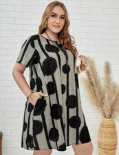 Vestido informal cómodo lunares para mujer fiesta moda talla grande con bolsillos