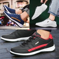 Zapatillas deportivas de cuero informales con cordones para caminar talla para hombre