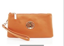 MUÑEQUERA MONEDERO TODO EL CUERPO MINI BOLSO LLAVES DE TELÉFONO TARJETAS SUAVE DOBLE CREMALLERA NARANJA
