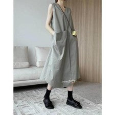 Vestido informal japonés para mujer estilo bolsillo sin mangas diseño suelto