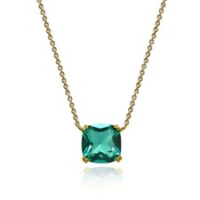Collar de plata 925 chapado en oro pulido solitario de vidrio verde azulado corte cojín de 10 mm