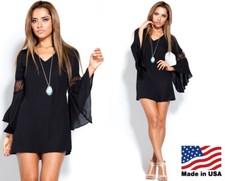 Mini Vestido Para Mujer Boho Corte Manga Campana Gitano Chifón Festival EE. UU. Pequeño