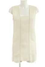Vestido sin marca mujer elegante hasta la rodilla estampado tejido amarillo claro lana blanco talla 36