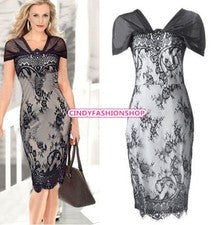 Nuevo Moda Para Mujer Vestido Lápiz Manga Corta Encaje Bodycon Cóctel Noche Fiesta