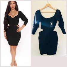 Moda Nova Elegante Mini Vestido Negro Recortado Para Mujer’s Vendaje Talla Pequeña