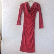 Moda Nova Para Mujer Rojo Cereza Bodycon Cuello Capucha Manga Larga Vestido Talla L