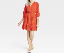 Precioso mini vestido naranja con ojales manga 3/4 rosa Knox talla S para mujer ¡NUEVO!