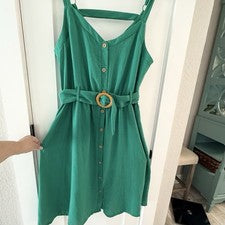 Vestido de verano para mujer Moon Maven XL verde con botones cinturón boho chic ajustable