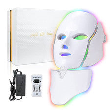 Mascarilla facial y cuello rejuvenecimiento terapia de luz LED de 7 colores cuidado de la piel facial