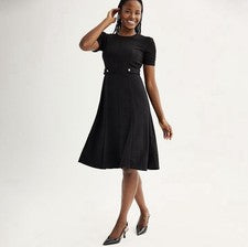 Vestido midi para mujer London Times línea A cuello redondo manga abullonada negro liso 8