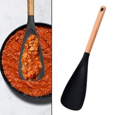 Mango de madera cuchara de cocina de silicona 34x7 cm para todo tipo de utensilios de cocina antiadherente
