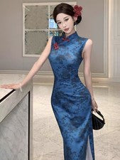 Mujer Moda Floral Bodycon Ajustado Qipao Vestido Verano Fiesta Cóctel Cheongsam