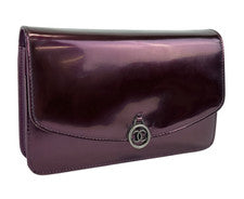 Bolso Bandolera Chanel WOC Púrpura Metálico Charol Cartera con Cadena Plateado