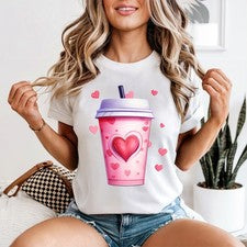 Camiseta Love Heart Coffee Cup para mujer linda rosa retro regalo para amantes del café