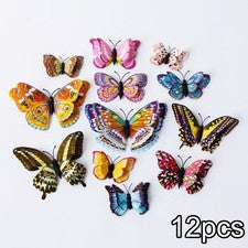 12 piezas calcomanías de pared 3D luminosas mariposas calcomanías de doble capa decoración de arte para el hogar