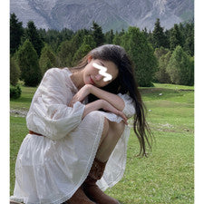 Vestido para mujer de encaje cintura hueca manga larga blanco vestido para mujer diseño sentido