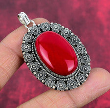 Colgante de plata de ley 925 hecho a mano con piedras preciosas de coral rojo joyas regalos para esposa