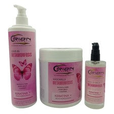 Orion Metamorfosis Queratina Cuidado del Cabello Kit de 3 Pasos Mascarilla Brillo Sin Enjuague Gotas