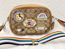 Bolso para cámara Coach CJ605 Jamie nuevo con etiquetas en lona exclusiva con parches de cuero $428
