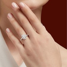 Anillo de diamantes de oro cultivado en laboratorio diseñador corte ovalado E...