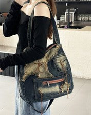 Nuevo Para mujeres Moda Denim Bolso de Mano Carteras Estudiantes Retro Lona Bandolera Bolsos