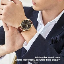 Reloj de pulsera de cuarzo para hombre con correa de cuero PU para reuniones formales