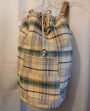 Nuevo Bolso de Mano Retro a Cuadros Doble Asa Mochila Cubo Bolso de Mano Verde Marfil Escuela
