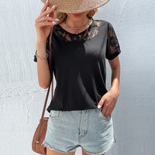 Nueva Camisa Negra Manga Corta Para Mujer Top Verano Moda Europea y Americana