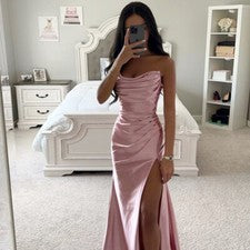 Sexy Vestido Falda Para Mujer Moda Tendencia Simple Informal Plisado Satén Vestido Ajustado