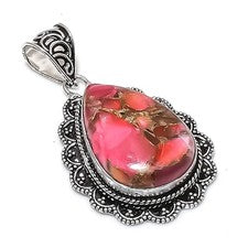 Colgante Joyería Plata de Ley 925 Piedras Preciosas Turquesa Dalia Rosa 2.13" h027