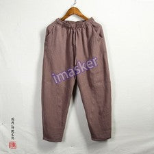 Retro Ramie Lino Para Hombres Largo Estilo Chino Pantalones Cónicos Pantalones Informales Sueltos Talla
