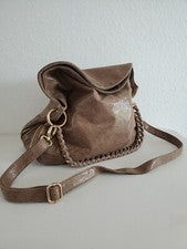 NUEVO CON ETIQUETAS Deux Lux Cacao Piel de Serpiente Gamuza Cremallera Hobo Bolso Bolso de Hombro Cartera