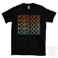 CAMISETA PORTLOOE ESTILO RETRO REPETIDO para hombre y mujer Reino Unido top name regalo