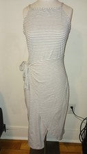 Vestido envolvente estilo chic para mujer L gris blanco a rayas con lazo nuevo con etiquetas