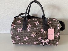 Bolso de Lona Juicy Couture Simply Sweet Weekender Marrón Oscuro con Lazos Rosa Lazo Dije