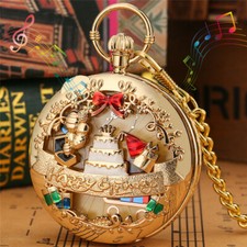 Reloj Bolsillo Único Feliz Cumpleaños Música Hombres Mujeres Cuarzo Cadena FOB Regalo Ideal