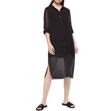 Vestido camisero negro XS de gasa manga larga BCBGeneration para mujer