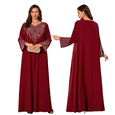 Ropa para mujer Moda Lo último Diamante Cuello en V Informal Suelto Dubai Vestido Bata Abaya