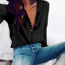 Mujeres Cuello Botones Manga Larga Informal Suelto Prendas para el torso Camisetas Blusa Talla Grande
